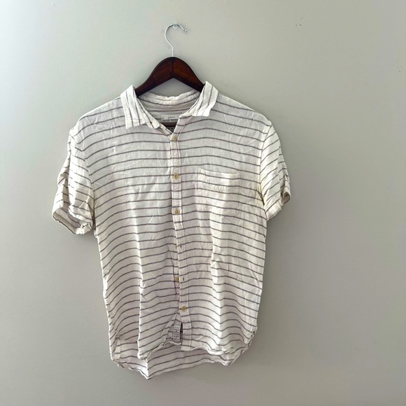 Lucky Brand Linen Blue Striped Button Down M - Picture 1 of 3